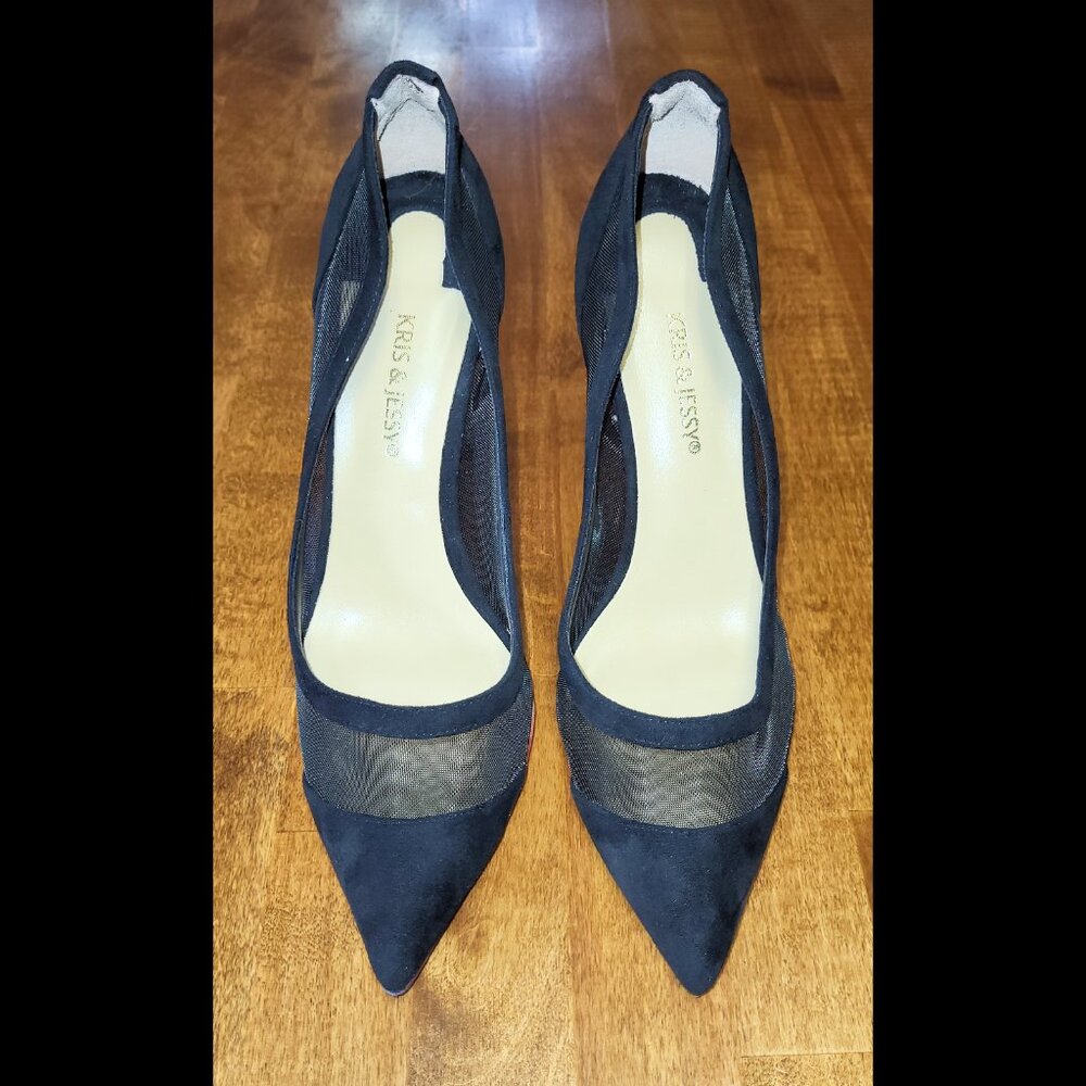 Kris & Jessy Black Suede Leather & Mesh High Heel Stiletto Pumps US 8.5 - Picture 9 of 14